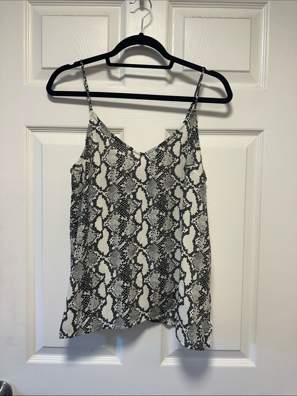 Snake-Print V-Neck Cami Top in Black & White